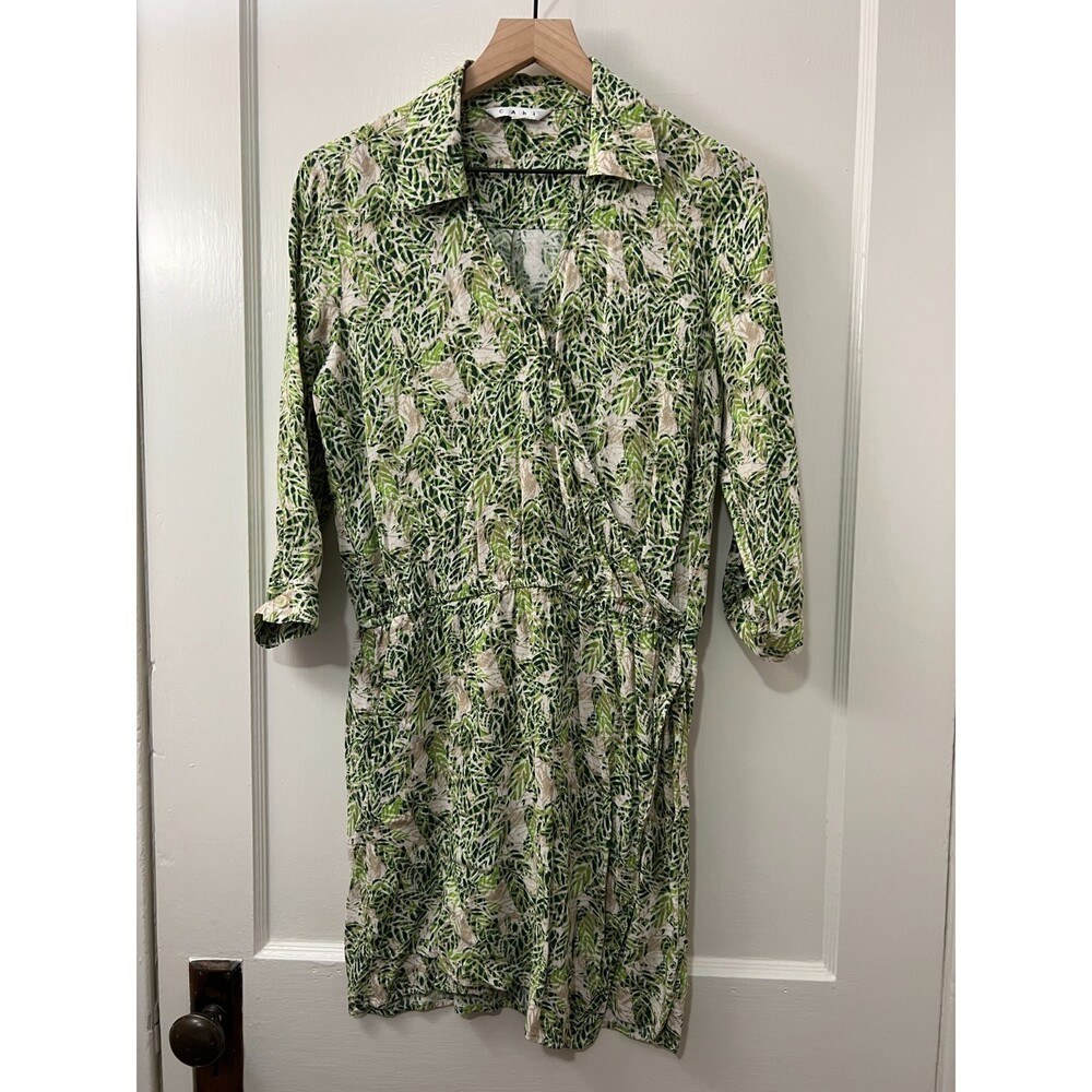 CAbi Women's Green Leaf Print Faux Wrap Dress Style #280 Size S